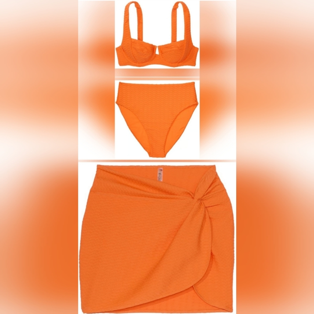32A/S/XS/S VS Swim Full Coverage Bikini Top HighWaist Sarong Bikini Set